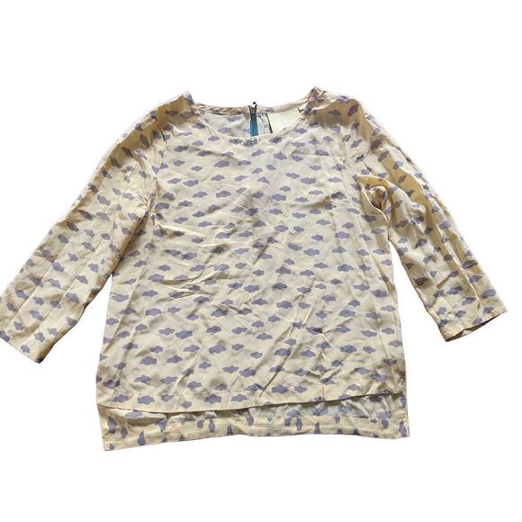 MaEve for Anthropologie Linosa Yellow with Gray Cloud 100% Silk Blouse s… - Picture 9 of 10